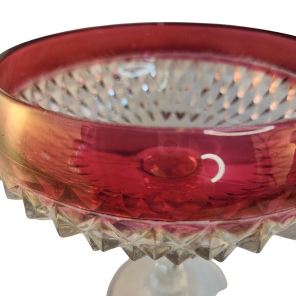 Vintage, Red Ruby Flash, Indiana Glass, Diamond Point, Compote with Lid, - Picture 6 of 12